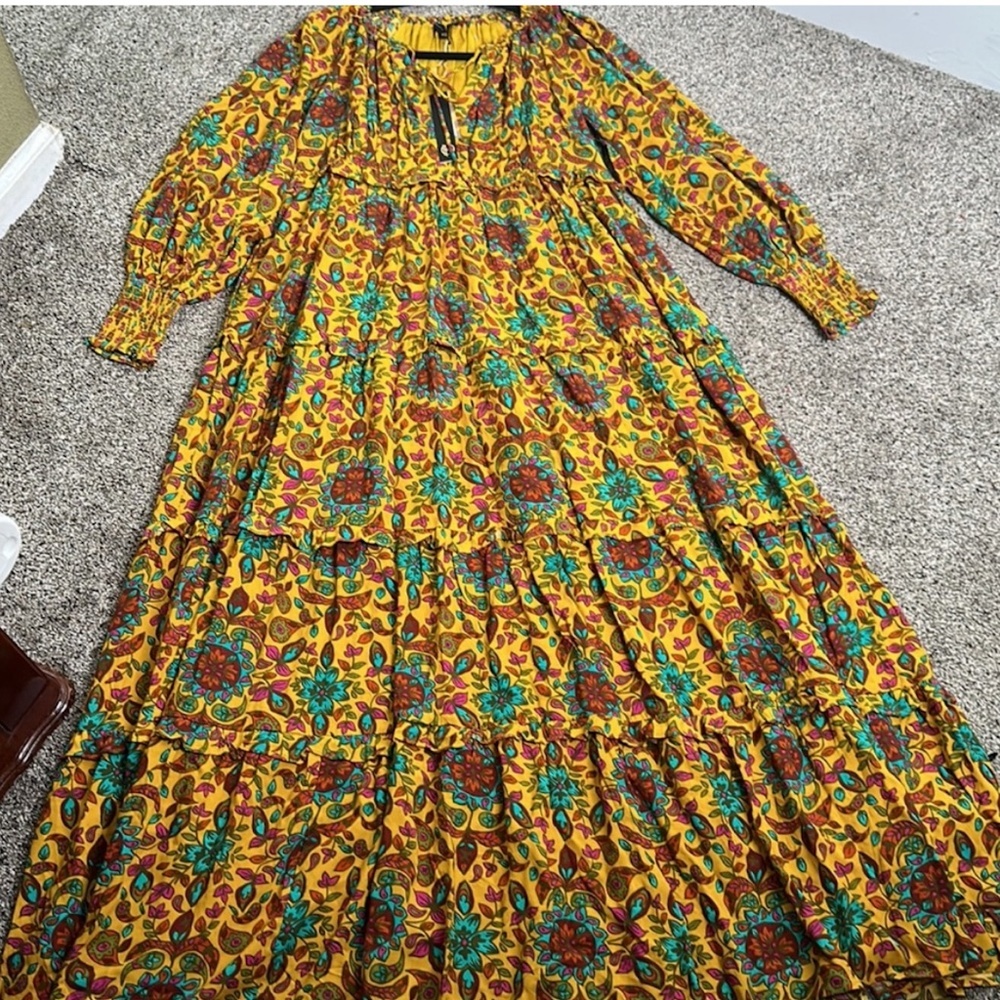 House of Harlow Mustard tiered long sleeve maxi dress - size S oversized - Picture 8 of 8